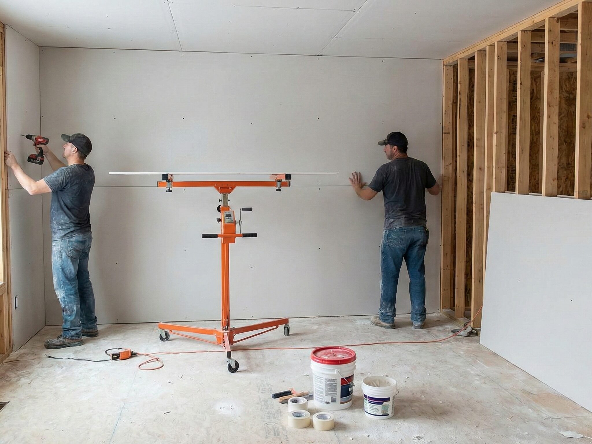 Drywall installation in progress