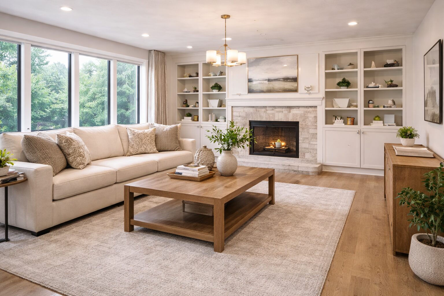 Modern living room with warm accents