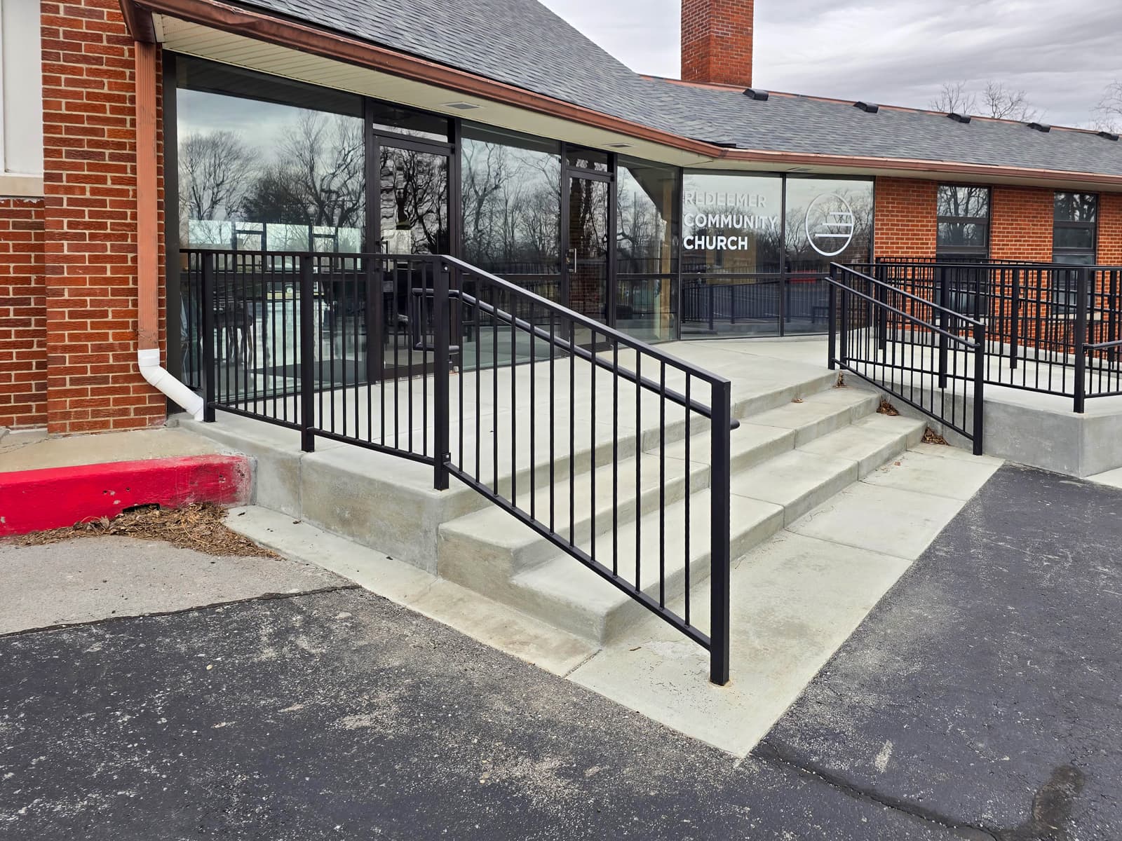 Finished commercial metal railing and guardrail installation in Central Kentucky.